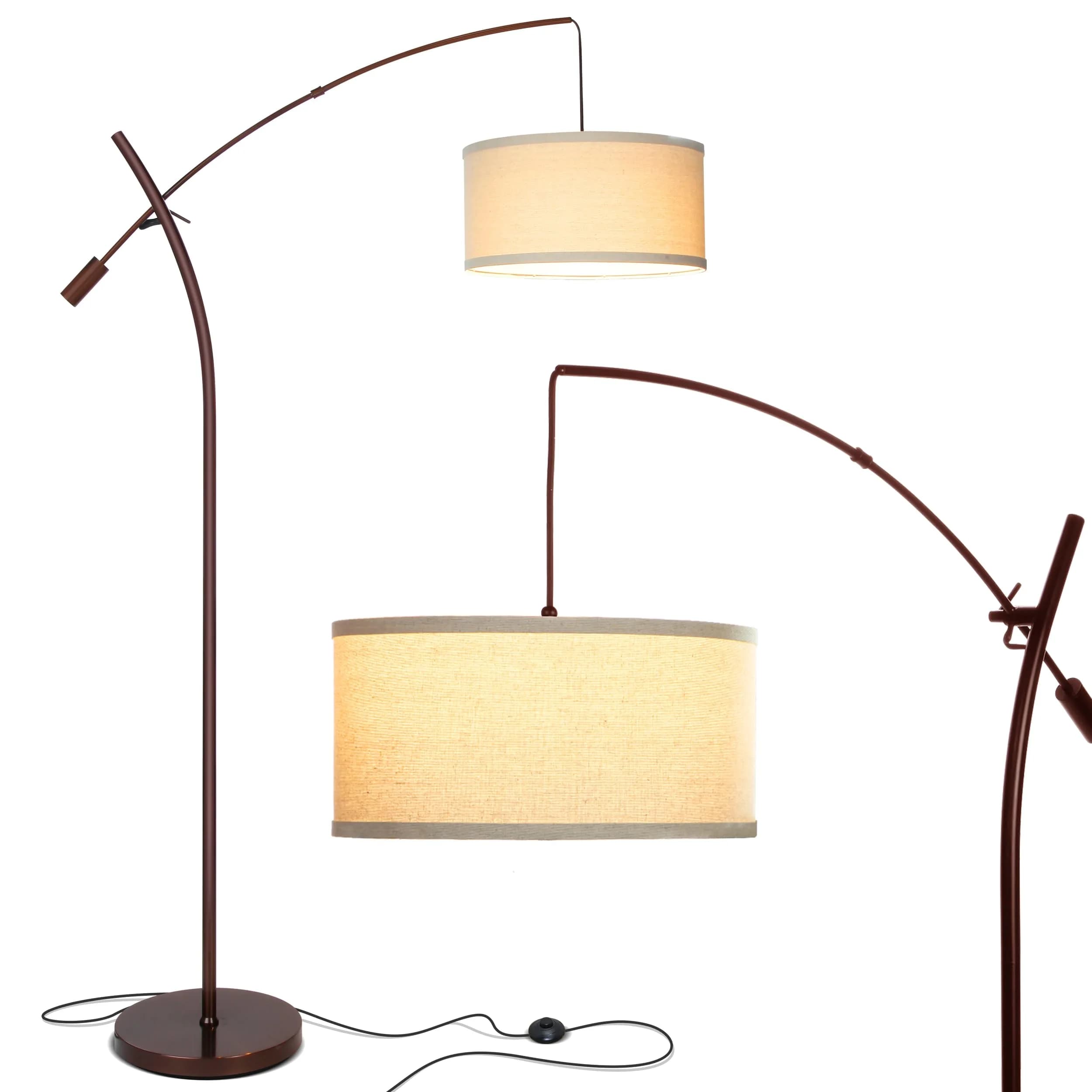 Brightech LED Floor Lamp, Modern Arc Lamp with Linen Shade, Tall, Adjustable Height, Bronze