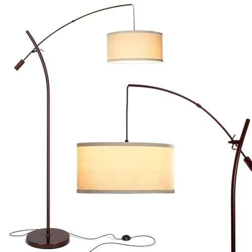 Brightech LED Floor Lamp, Modern Arc Lamp with Linen Shade, Tall, Adjustable Height, Bronze thumbnail 1