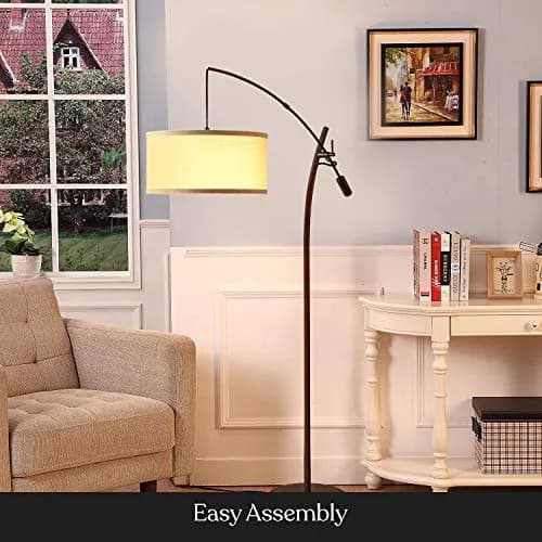 Brightech LED Floor Lamp, Modern Arc Lamp with Linen Shade, Tall, Adjustable Height, Bronze thumbnail 6