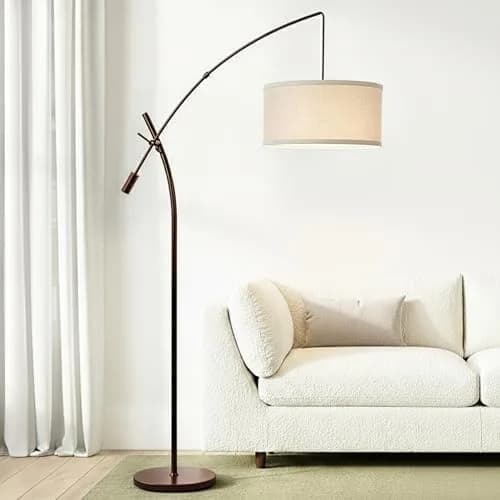 Brightech LED Floor Lamp, Modern Arc Lamp with Linen Shade, Tall, Adjustable Height, Bronze thumbnail 2