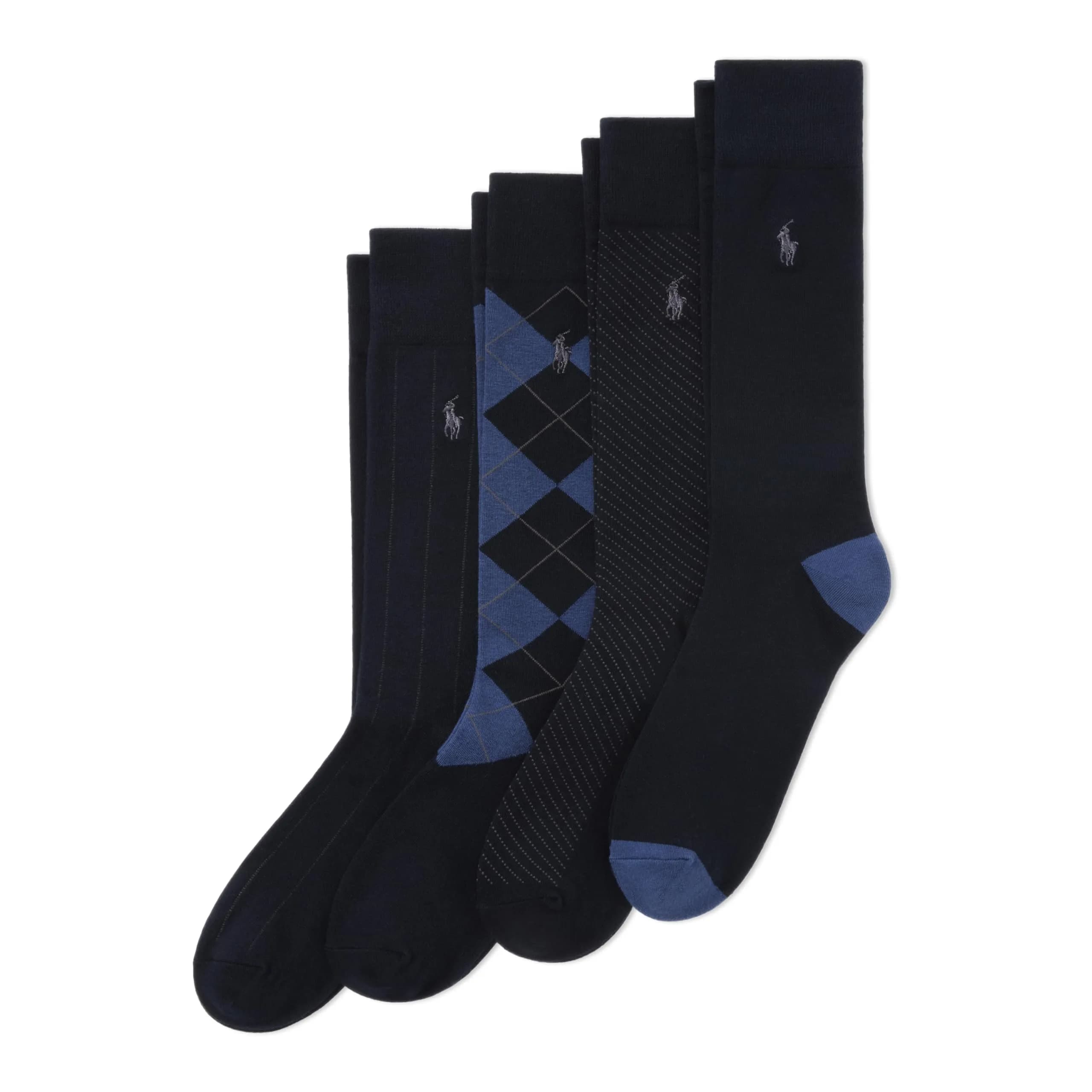 POLO RALPH LAUREN Men's Assorted Pattern Dress Crew Socks, 4 Pairs | Soft Cotton Blend, Classic Patterns, All-Day Comfort