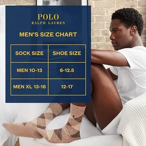 POLO RALPH LAUREN Men's Assorted Pattern Dress Crew Socks, 4 Pairs | Soft Cotton Blend, Classic Patterns, All-Day Comfort thumbnail 6