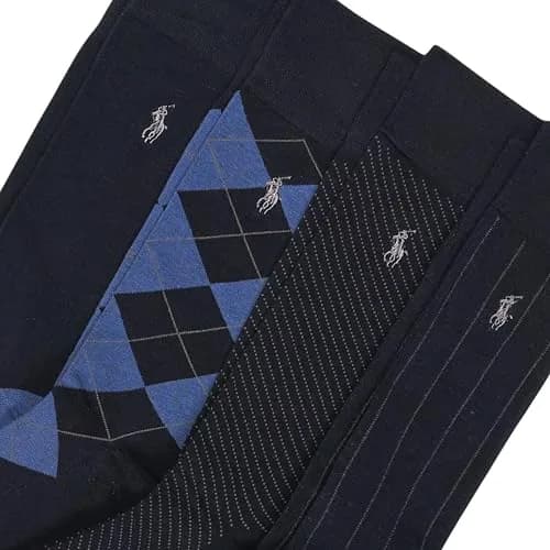 POLO RALPH LAUREN Men's Assorted Pattern Dress Crew Socks, 4 Pairs | Soft Cotton Blend, Classic Patterns, All-Day Comfort thumbnail 2