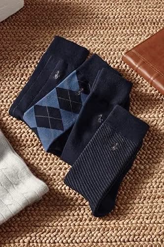 POLO RALPH LAUREN Men's Assorted Pattern Dress Crew Socks, 4 Pairs | Soft Cotton Blend, Classic Patterns, All-Day Comfort thumbnail 3