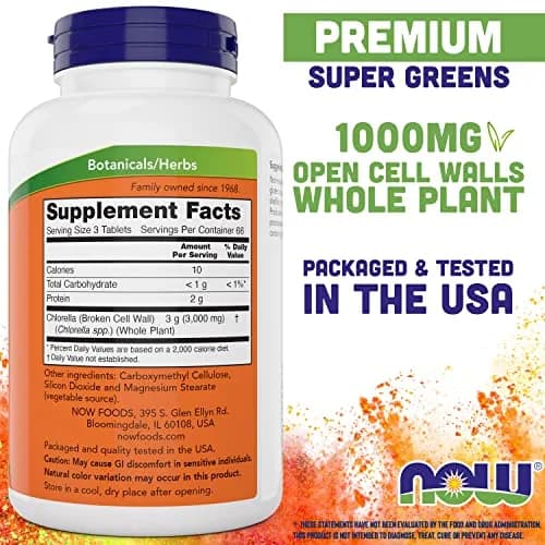 Now Chlorella Tablets 1000mg | Premium Non-GMO Microalgae Supplement (200 Tabs) thumbnail 2