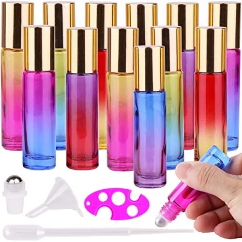 inice 12 Pack,Gradient Color Glass Roller Bottles 10ml | Essential Oil & Perfume Applicator thumbnail 1