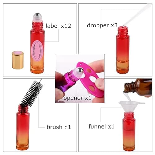 inice 12 Pack,Gradient Color Glass Roller Bottles 10ml | Essential Oil & Perfume Applicator thumbnail 3