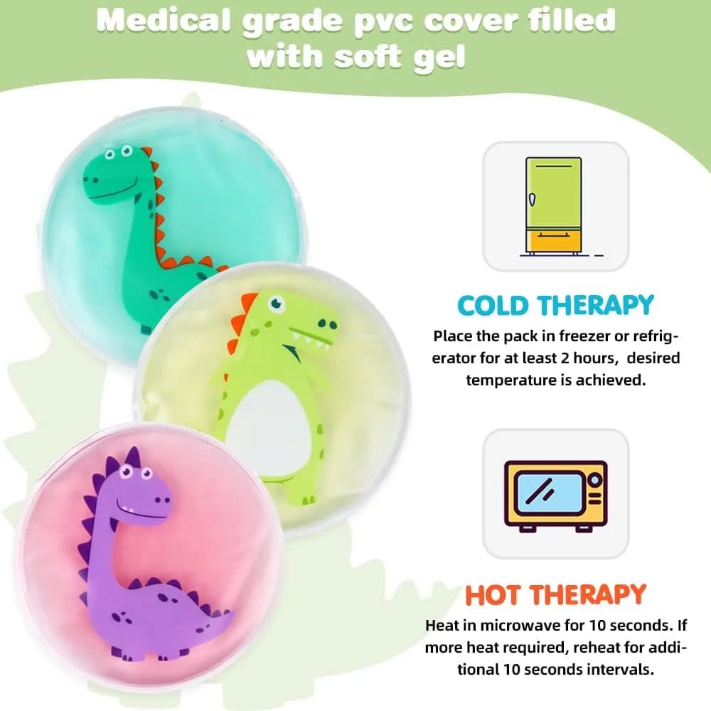 Hilph Kids Dino Ice Packs 3 Count (Pack of 1) | Soft Flexible Gel for Boo Boos, Fevers, and Injuries - view 6