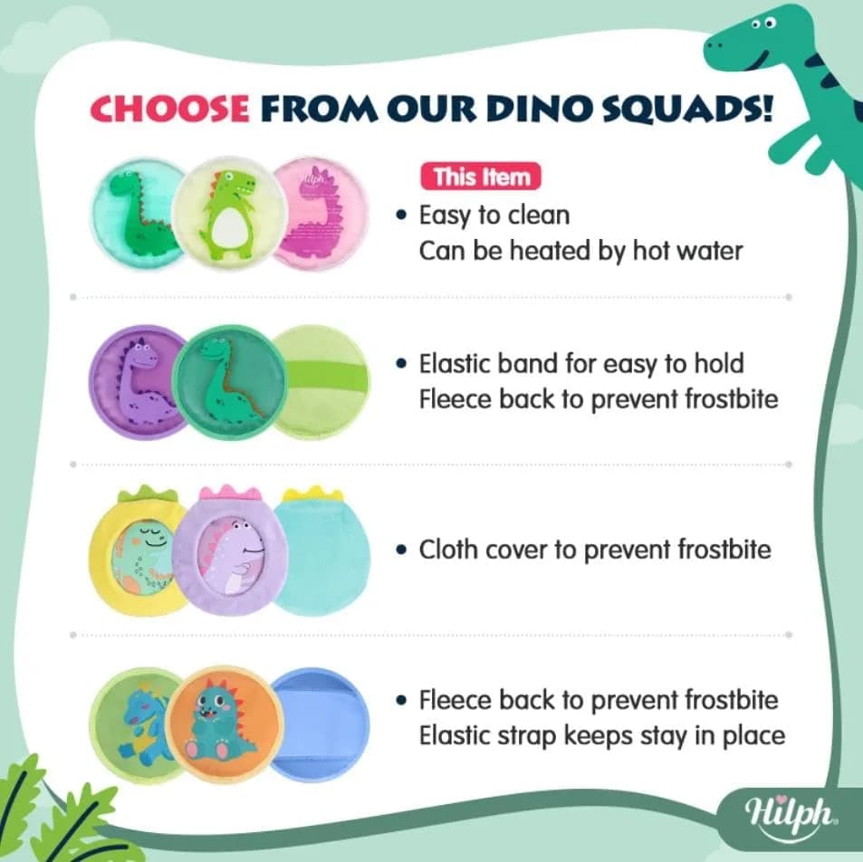 Hilph Kids Dino Ice Packs 3 Count (Pack of 1) | Soft Flexible Gel for Boo Boos, Fevers, and Injuries thumbnail 7