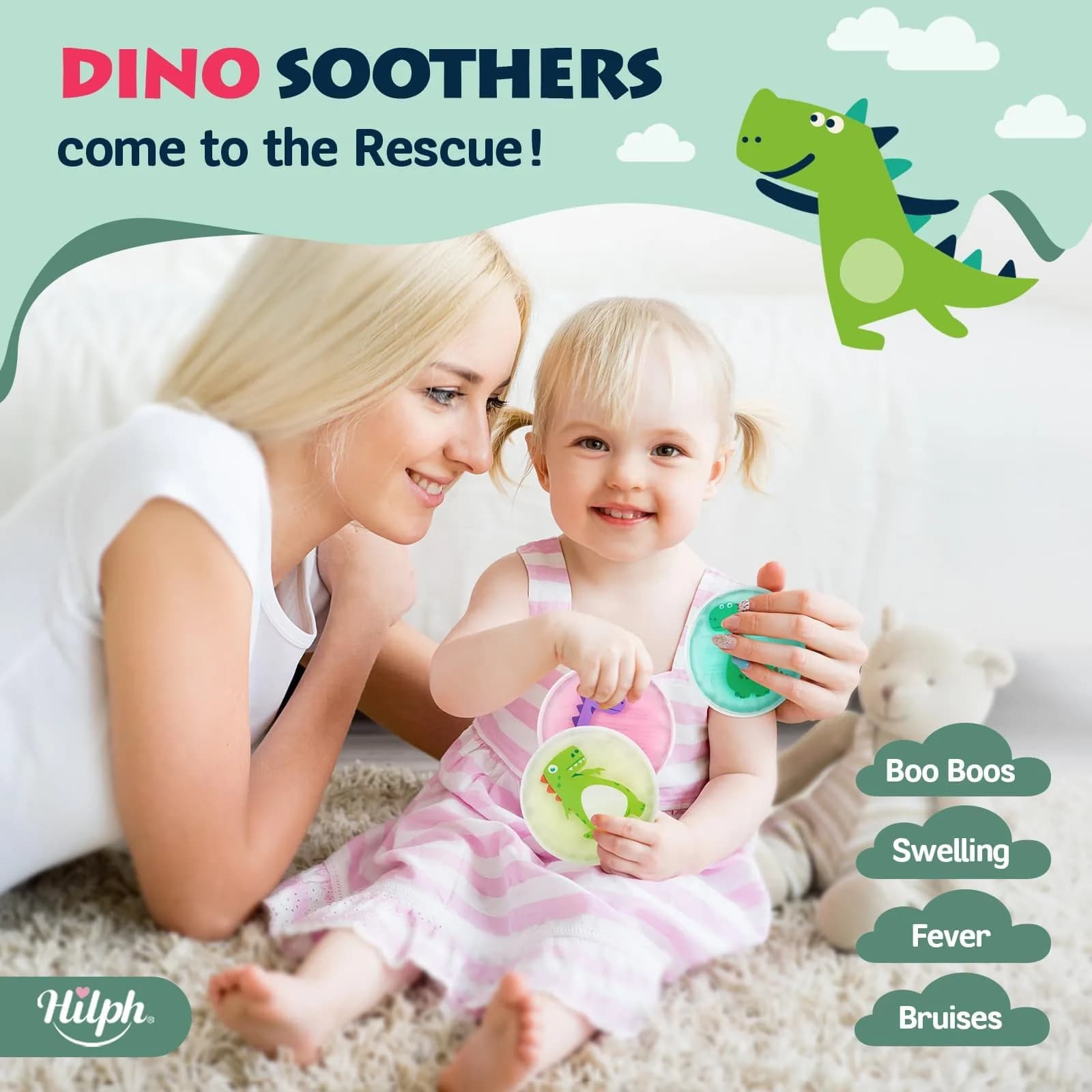 Hilph Kids Dino Ice Packs 3 Count (Pack of 1) | Soft Flexible Gel for Boo Boos, Fevers, and Injuries - view 2