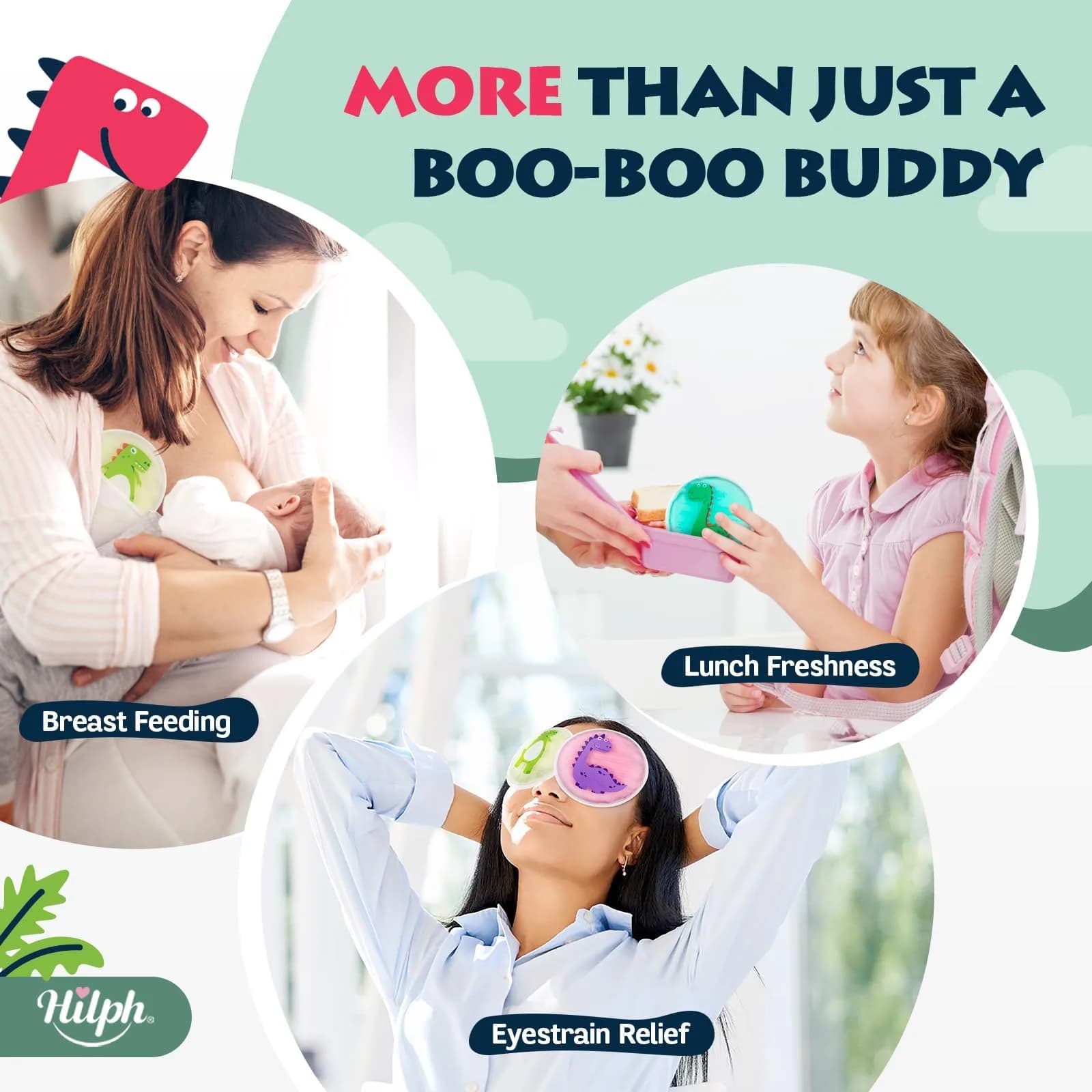 Hilph Kids Dino Ice Packs 3 Count (Pack of 1) | Soft Flexible Gel for Boo Boos, Fevers, and Injuries - view 3