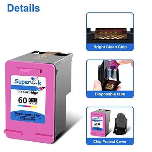 SuperInk Remanufactured Ink Cartridge for HP 60XL CC641WA CC644WA | Compatible for Deskjet & Envy Printers thumbnail 4