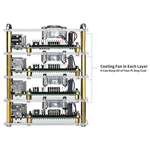 GeeekPi Stackable Acrylic Case with 4 Cooling Fans & Heatsinks for Raspberry Pi 4B/3B+/3B/2B | 120mm x 100mm x 72mm thumbnail 4