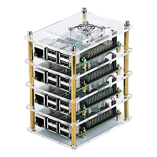 GeeekPi Stackable Acrylic Case with 4 Cooling Fans & Heatsinks for Raspberry Pi 4B/3B+/3B/2B | 120mm x 100mm x 72mm thumbnail 3