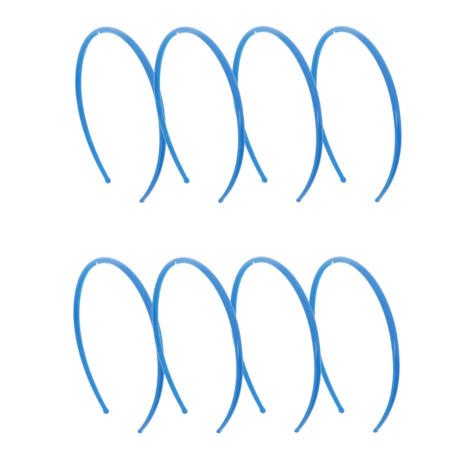 Motique Accessories Thin Plastic Headband Set of 8 Blue | 0.25 inch Wide with Teeth — Blue