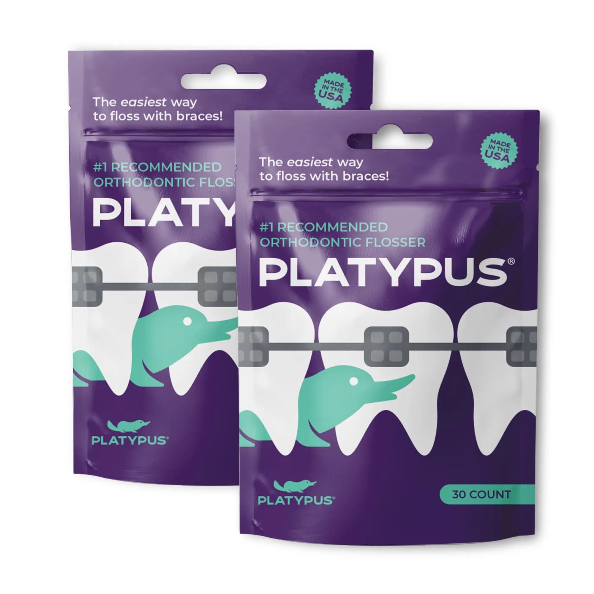 Platypus Orthodontic Flossers for Braces, 60 Count (Pack of 2) | Orthodontist Recommended for Daily Use — White