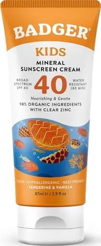 Badger Kids Mineral Sunscreen Cream SPF 40, 87ml (2.9 Fl Oz) | Broad Spectrum UVA/UVB Protection thumbnail 1