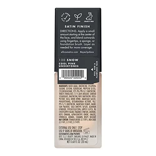 e.l.f. Flawless Satin Foundation Lightweight Medium Coverage Snow 20mL (0.68 Fl Oz) | Vegan Cruelty-Free Semi-Matte Finish thumbnail 5