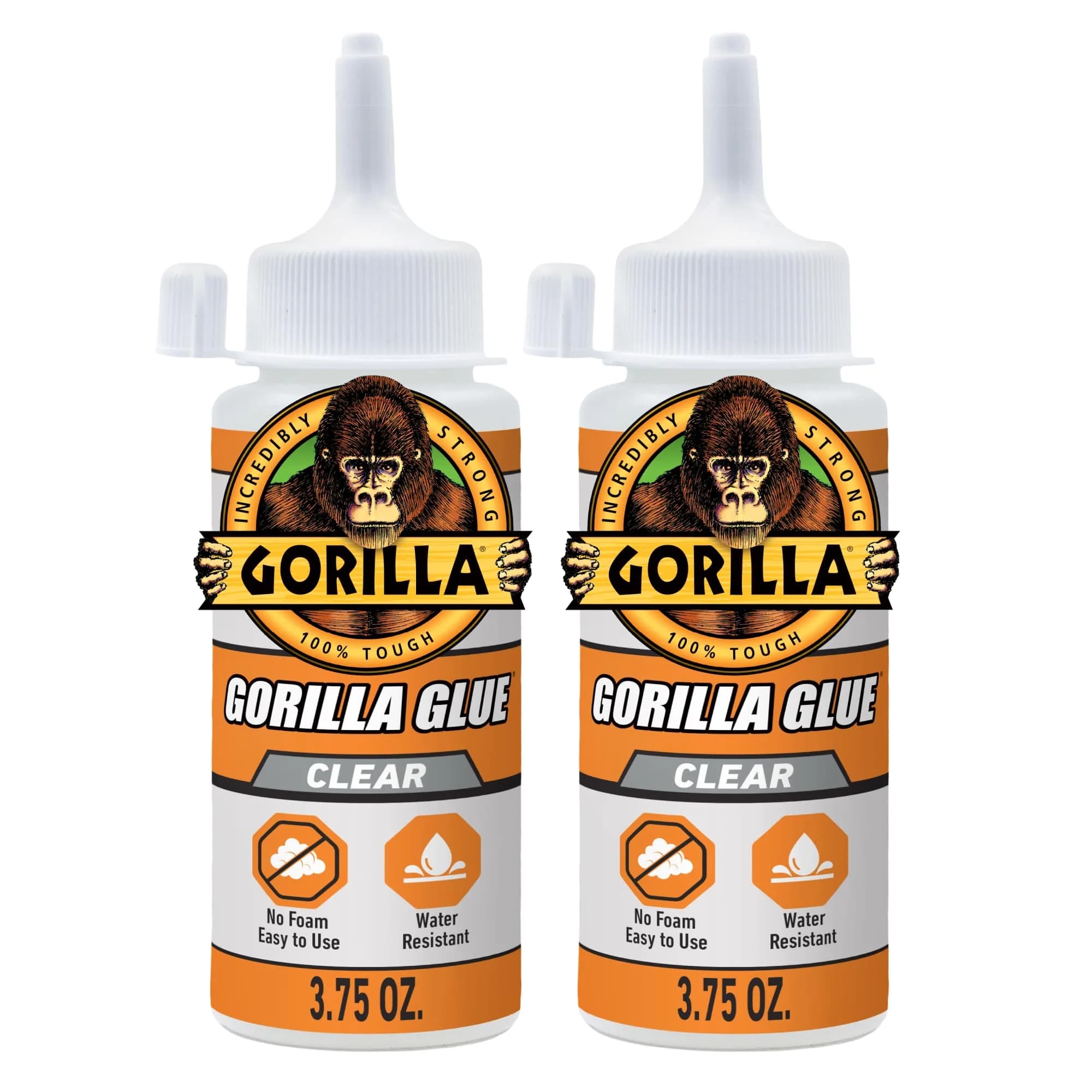 Gorilla Clear Glue, All Purpose, Polyurethane, 3.75 oz Bottle, 2-Pack | Crystal Clear, Water Resistant, Strong Bond