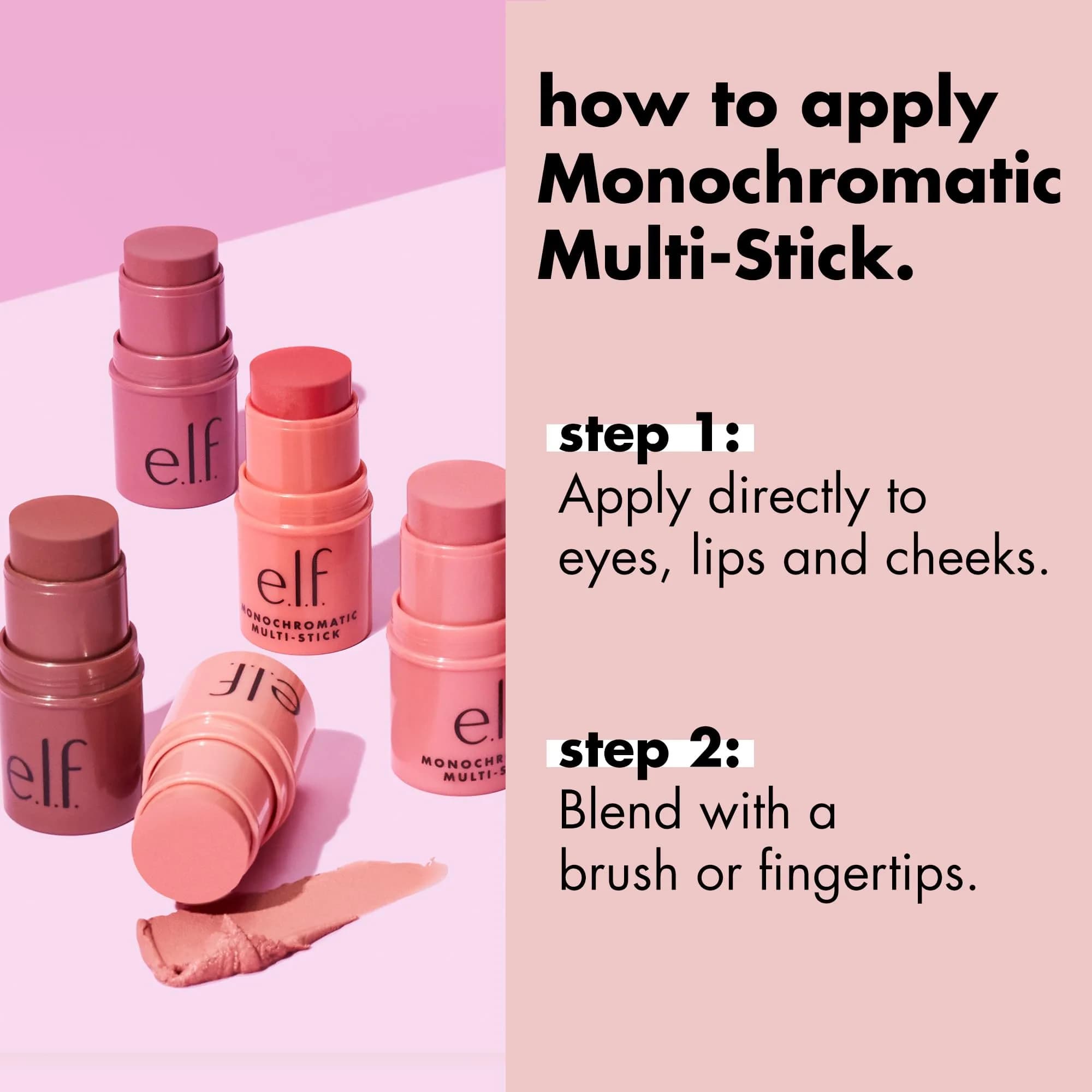 e.l.f. Monochromatic Multi Stick Sparkling Rose 5g (0.17 Oz) | Cream-to-Powder Blush for Eyes, Lips & Cheeks - view 4