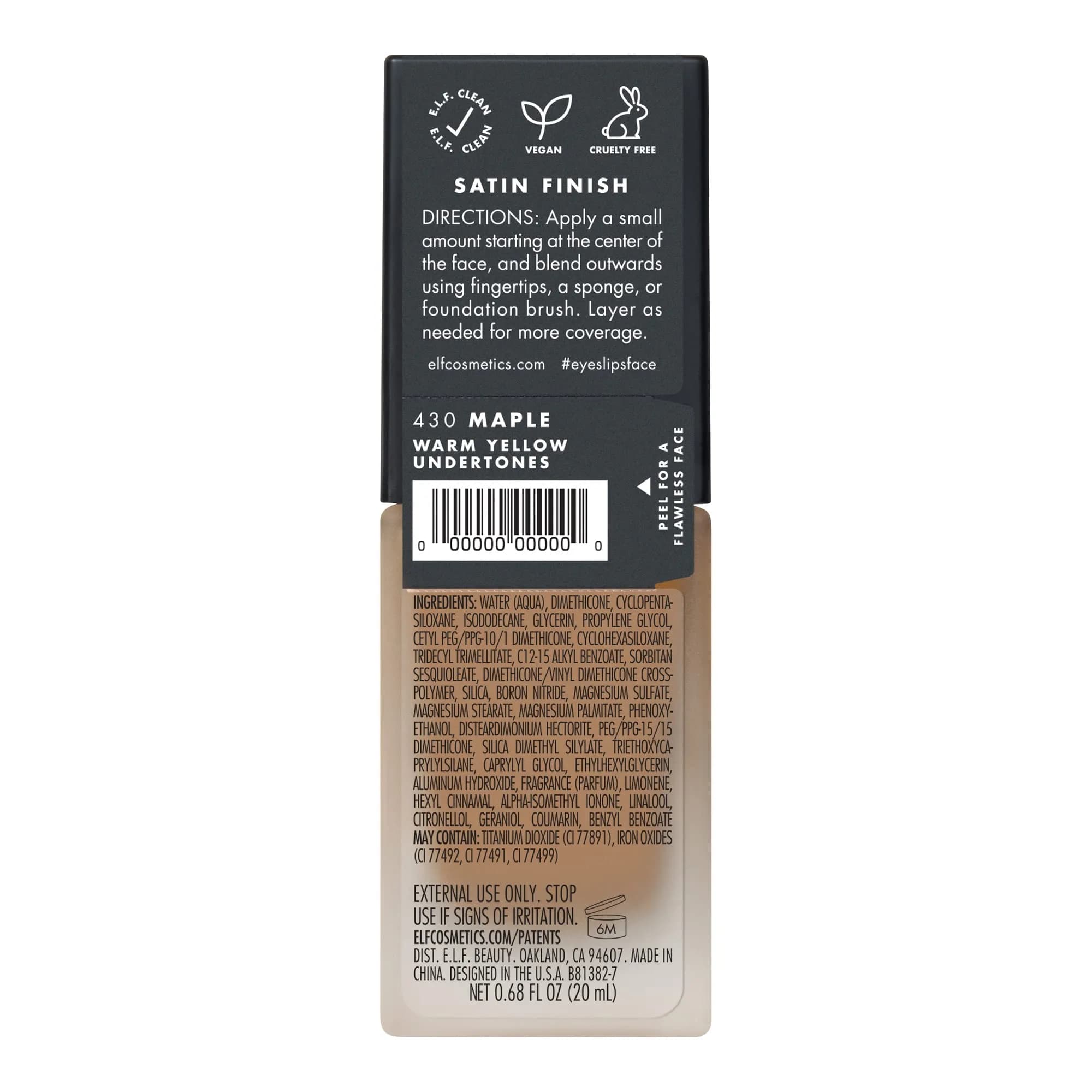 e.l.f. Flawless Satin Foundation, Maple, 20ml (0.68 Fl Oz) | Lightweight Medium Coverage - view 6
