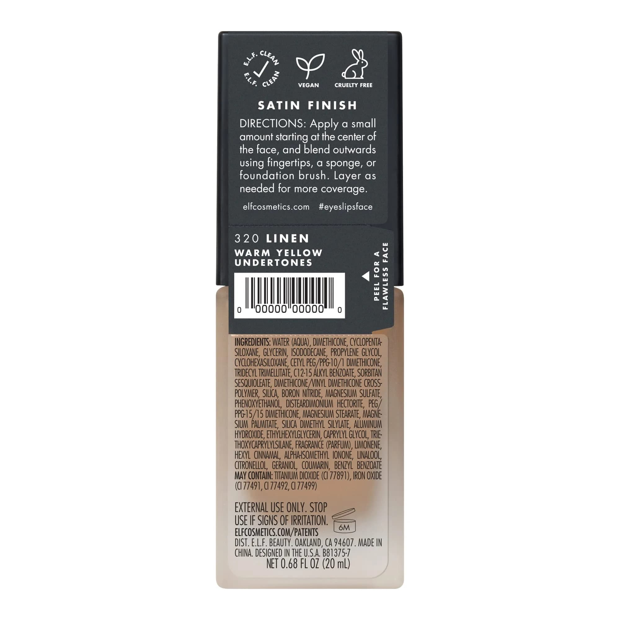 e.l.f. Flawless Satin Foundation Lightweight & Medium Coverage Linen 20ml (0.68 Fl Oz) | Semi-Matte Finish - view 5
