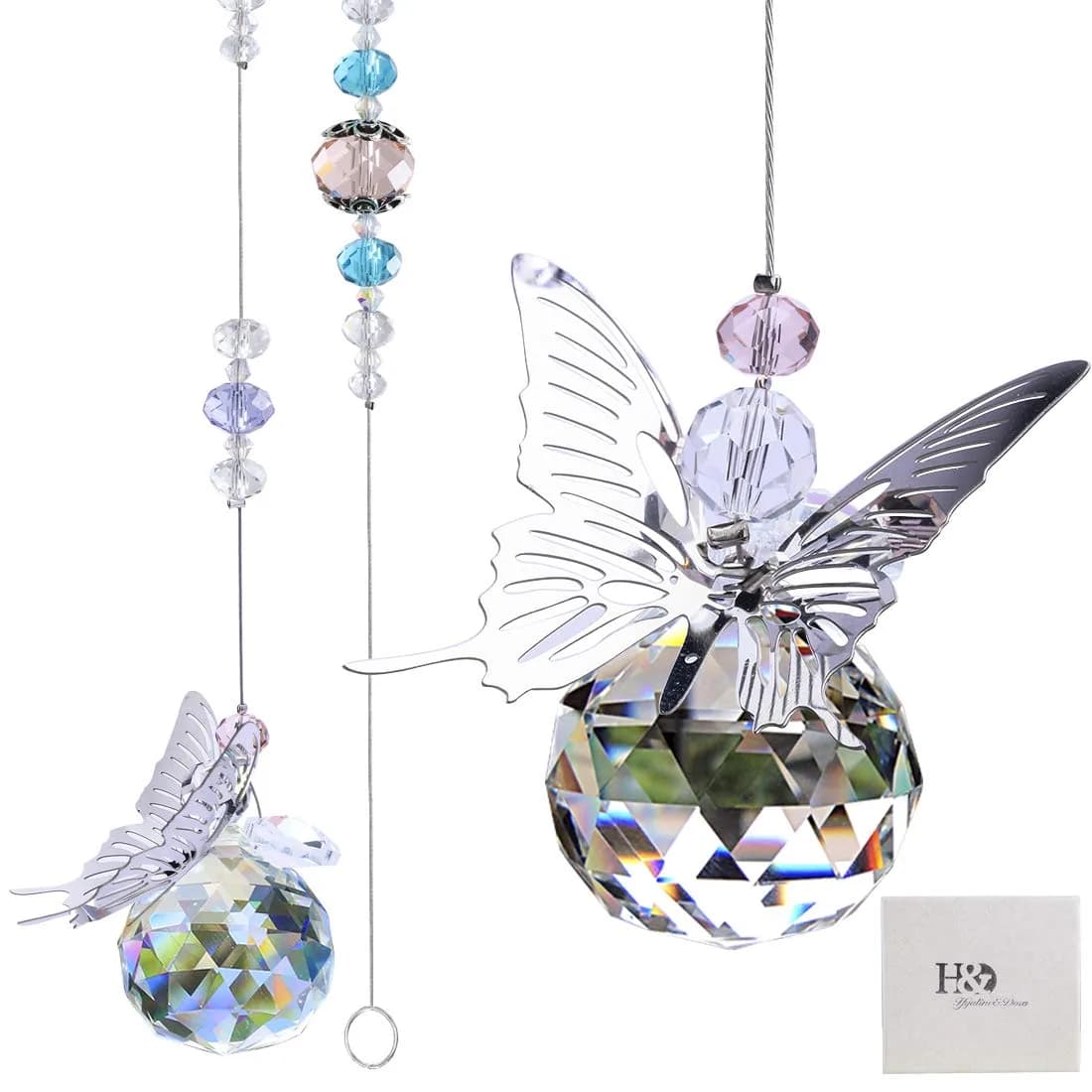 H&D HYALINE & DORA Handmade Crystal Butterfly Prism Suncatcher 30mm (9 in / 23 cm) | Rainbow Maker Hanging Decor — Crystal Butterfly Pendant1*