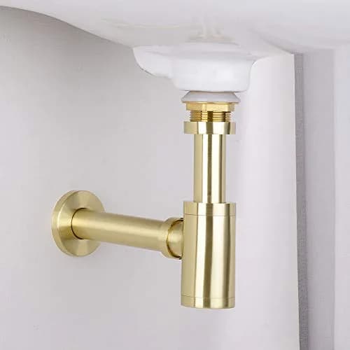 orhemus Brass Round Bottle P Trap, Adjustable Height, Brushed Gold Finish | Modern Bathroom Sink Drain thumbnail 6