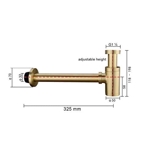 orhemus Brass Round Bottle P Trap, Adjustable Height, Brushed Gold Finish | Modern Bathroom Sink Drain thumbnail 7