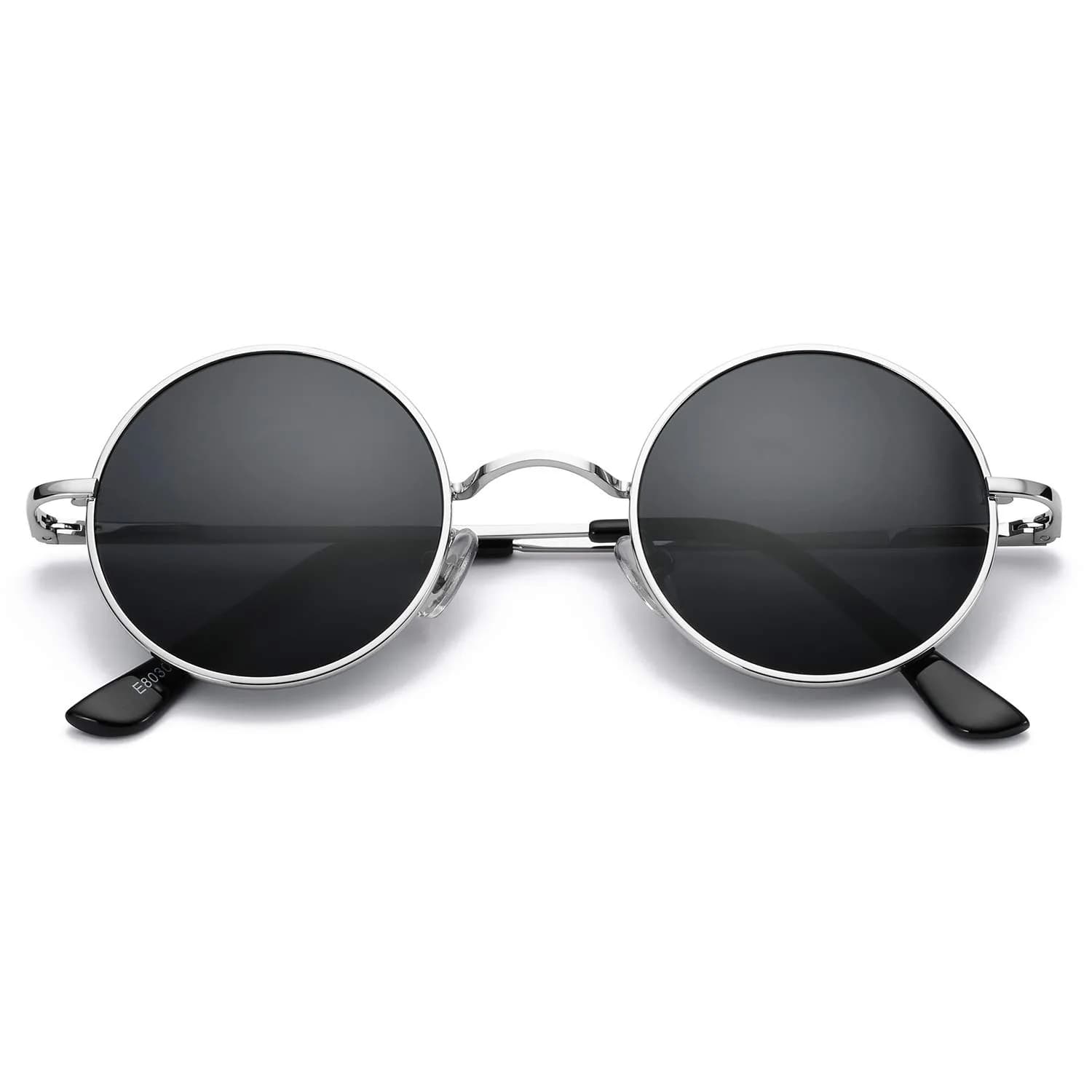 Pro Acme Small Round Polarized Sunglasses with UV400 Protection | Silver Frame, Black Lens — C3 - Silver Frame/Black Lens