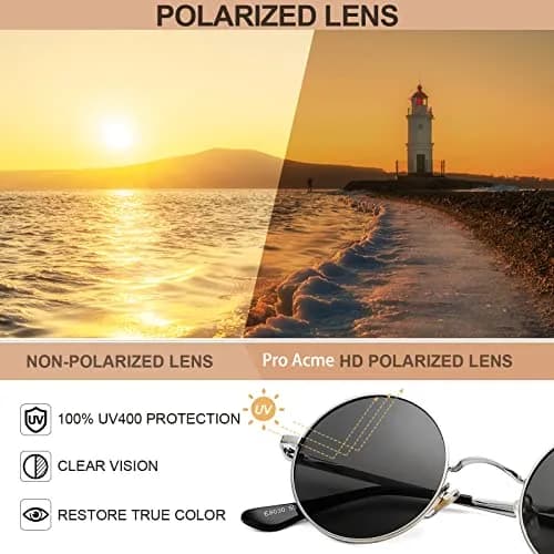 Pro Acme Small Round Polarized Sunglasses with UV400 Protection | Silver Frame, Black Lens thumbnail 5