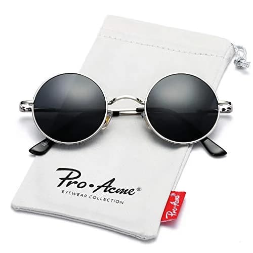 Pro Acme Small Round Polarized Sunglasses with UV400 Protection | Silver Frame, Black Lens thumbnail 6