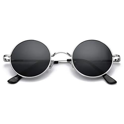 Pro Acme Small Round Polarized Sunglasses with UV400 Protection | Silver Frame, Black Lens thumbnail 1