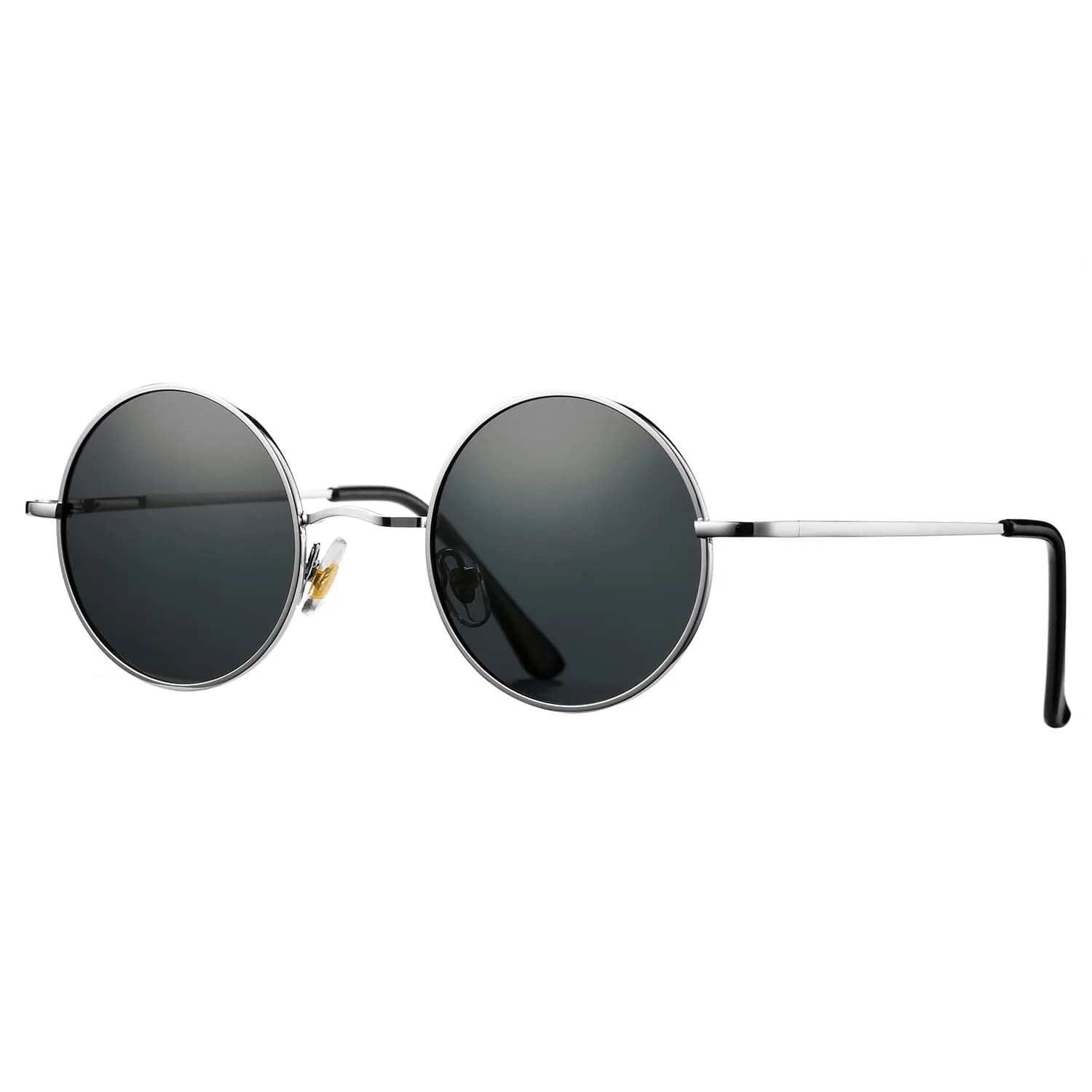 Pro Acme Small Round Polarized Sunglasses with UV400 Protection | Silver Frame, Black Lens - view 8