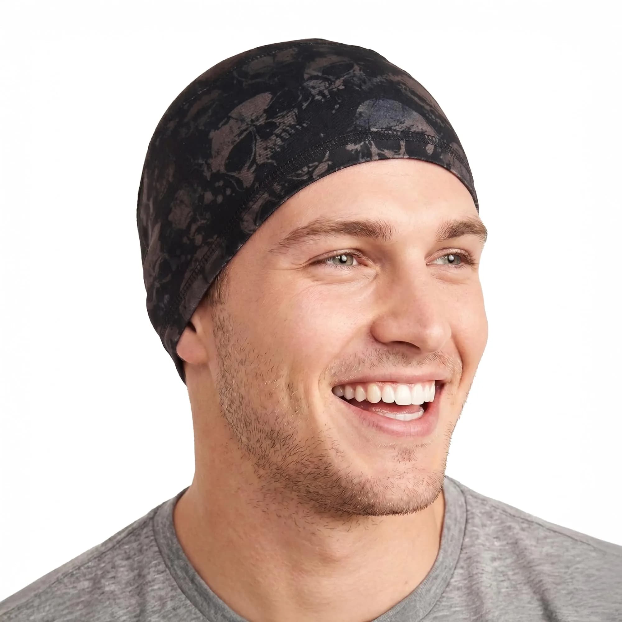 Tough Headwear Black Skull Cap Beanie - Helmet Liner for Men & Women - UPF 50+ Sun Protection - Fits 55.9-61.6 cm — Skulls