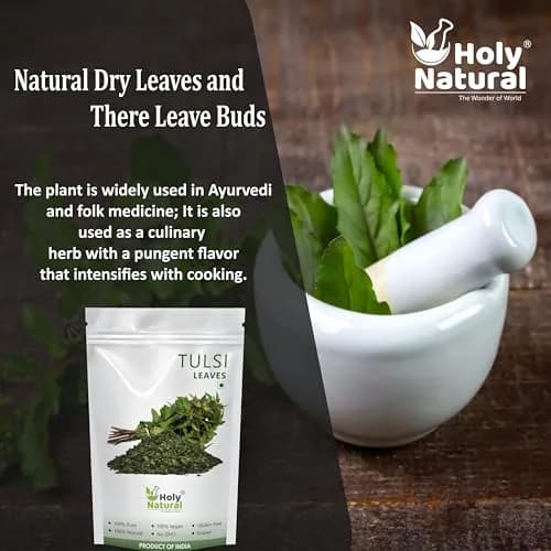 Holy Natural Basil Leaves Dried 200Gm | Organic Sweet Basil for Cooking & Tea thumbnail 5