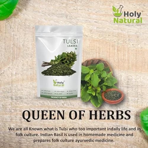 Holy Natural Basil Leaves Dried 200Gm | Organic Sweet Basil for Cooking & Tea thumbnail 7