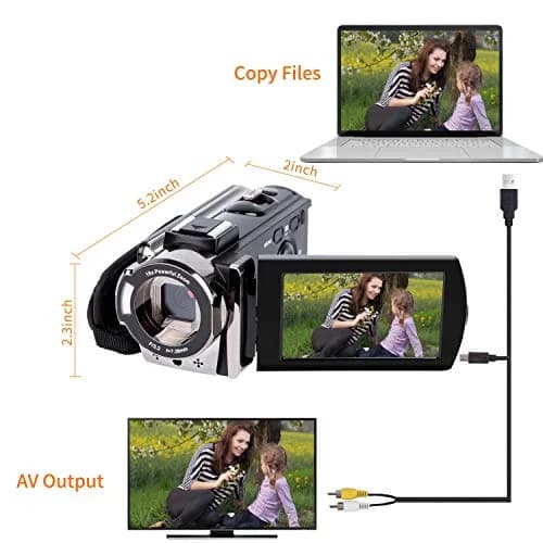 kicteck Full HD 1080P 15FPS Camcorder with 3.0" LCD, 16X Digital Zoom & Webcam Function (Black, 24MP) thumbnail 4