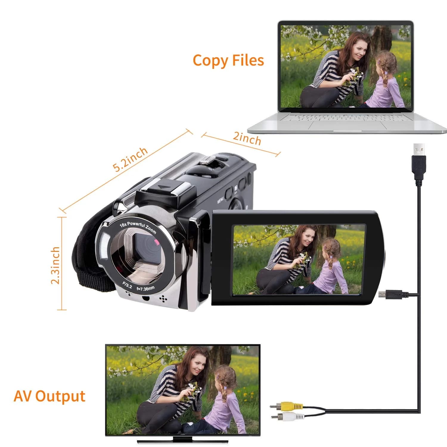 kicteck Full HD 1080P 15FPS Camcorder with 3.0" LCD, 16X Digital Zoom & Webcam Function (Black, 24MP) - view 4