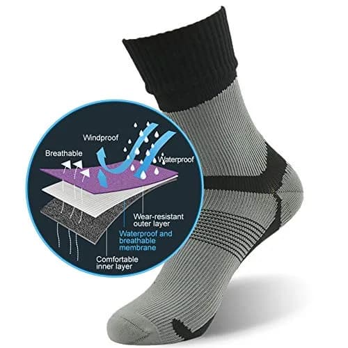 RANDY SUN Waterproof Breathable Wading Socks | Multisport Crew Hiking Cycling Socks (Small, Gray&Black) thumbnail 3