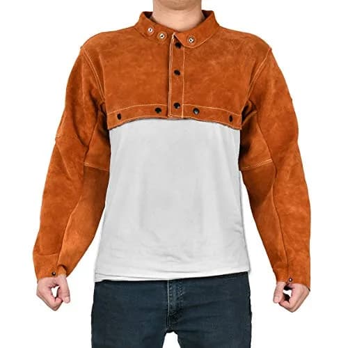 LeaSeek Leather Welding Jacket - Heat Flame Resistant Cape Sleeve Bib Apron | Heavy Duty Cowhide thumbnail 5