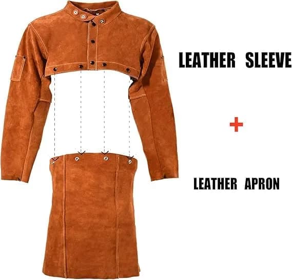 LeaSeek Leather Welding Jacket - Heat Flame Resistant Cape Sleeve Bib Apron | Heavy Duty Cowhide thumbnail 3