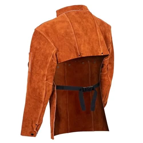 LeaSeek Leather Welding Jacket - Heat Flame Resistant Cape Sleeve Bib Apron | Heavy Duty Cowhide thumbnail 4