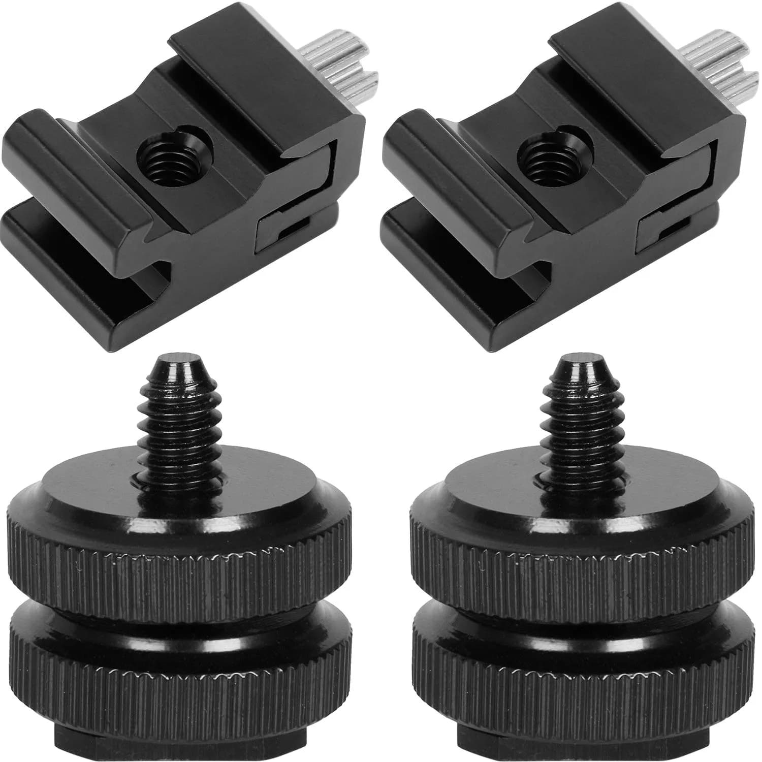 Anwenk Camera Hot Shoe Mount Adapter Combo Pack | 2X Hot Shoe + 2X Cold Shoe, Metal Durable, Universal Fit, 4 Pack