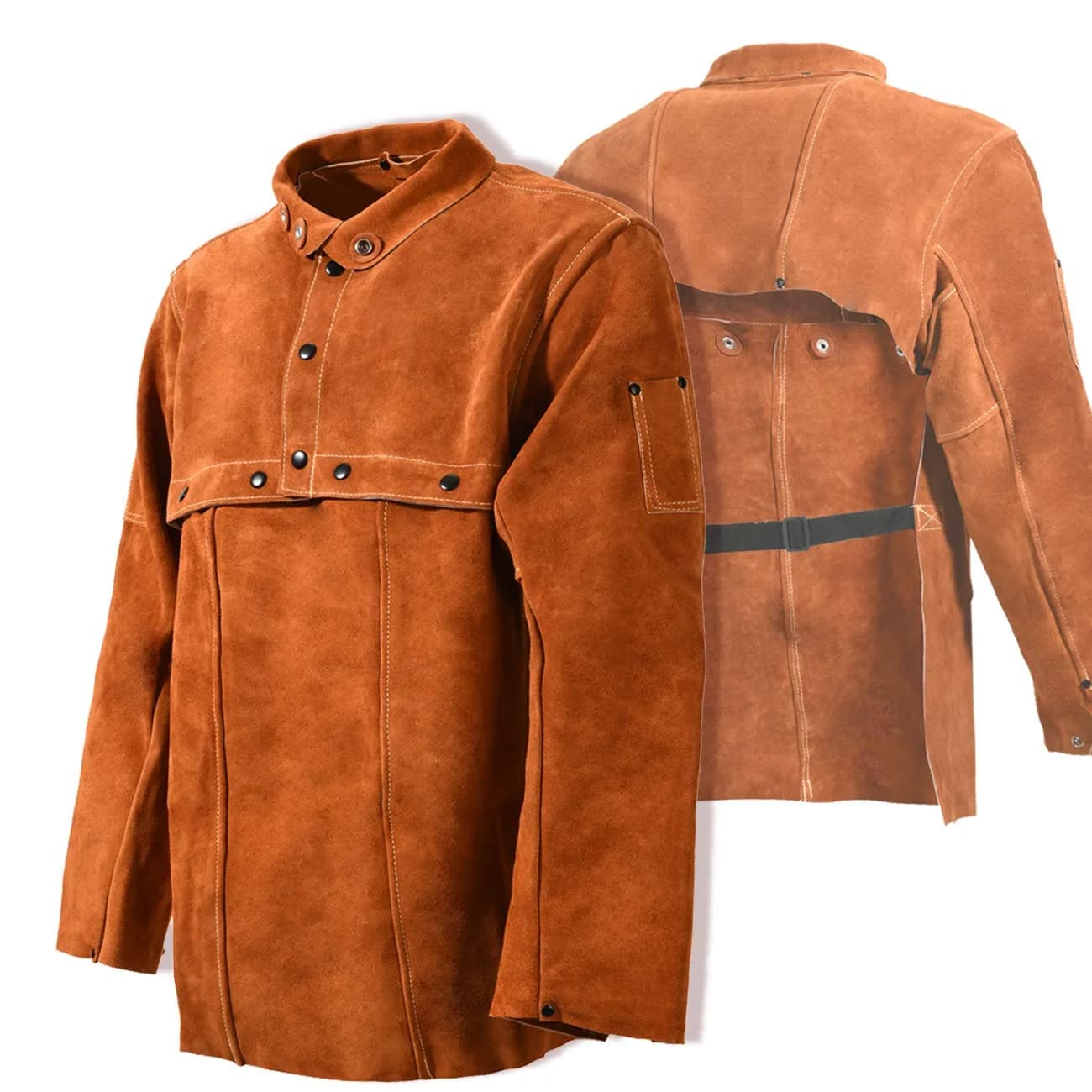 LeaSeek Leather Welding Jacket - Heat Flame Resistant Cape Sleeve Bib Apron