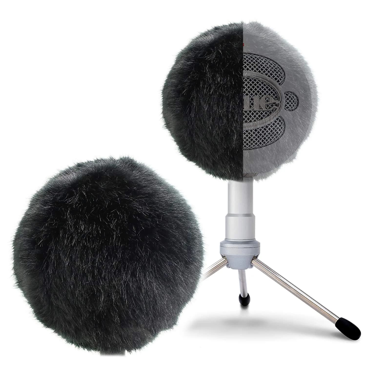 SUNMON Blue Snowball Furry Windscreen Cover Muff - Professional Snowball ICE Mic Foam Wind Cover Windshield Pop Filter for Recordings, Broadcasting, Singing (Black) | Wind Noise Reduction — Blue Snowball Furry Windscreen Black