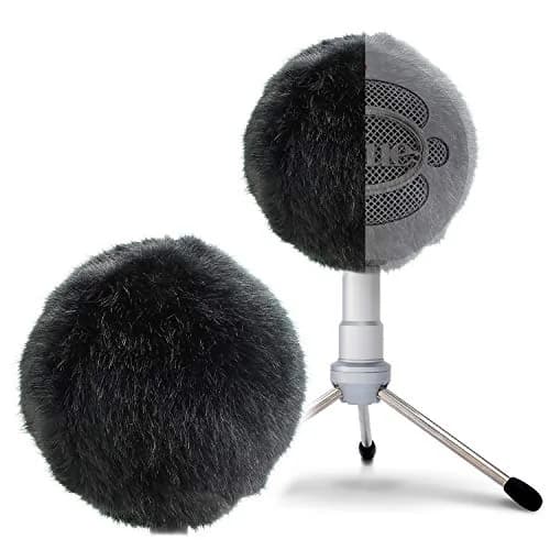 SUNMON Blue Snowball Furry Windscreen Cover Muff - Professional Snowball ICE Mic Foam Wind Cover Windshield Pop Filter for Recordings, Broadcasting, Singing (Black) | Wind Noise Reduction thumbnail 1