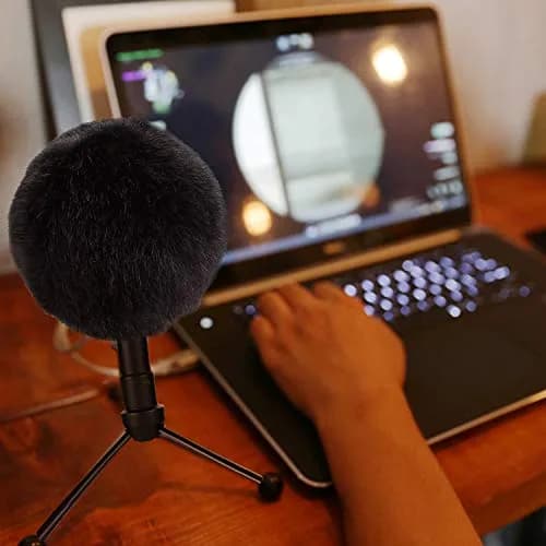 SUNMON Blue Snowball Furry Windscreen Cover Muff - Professional Snowball ICE Mic Foam Wind Cover Windshield Pop Filter for Recordings, Broadcasting, Singing (Black) | Wind Noise Reduction thumbnail 5