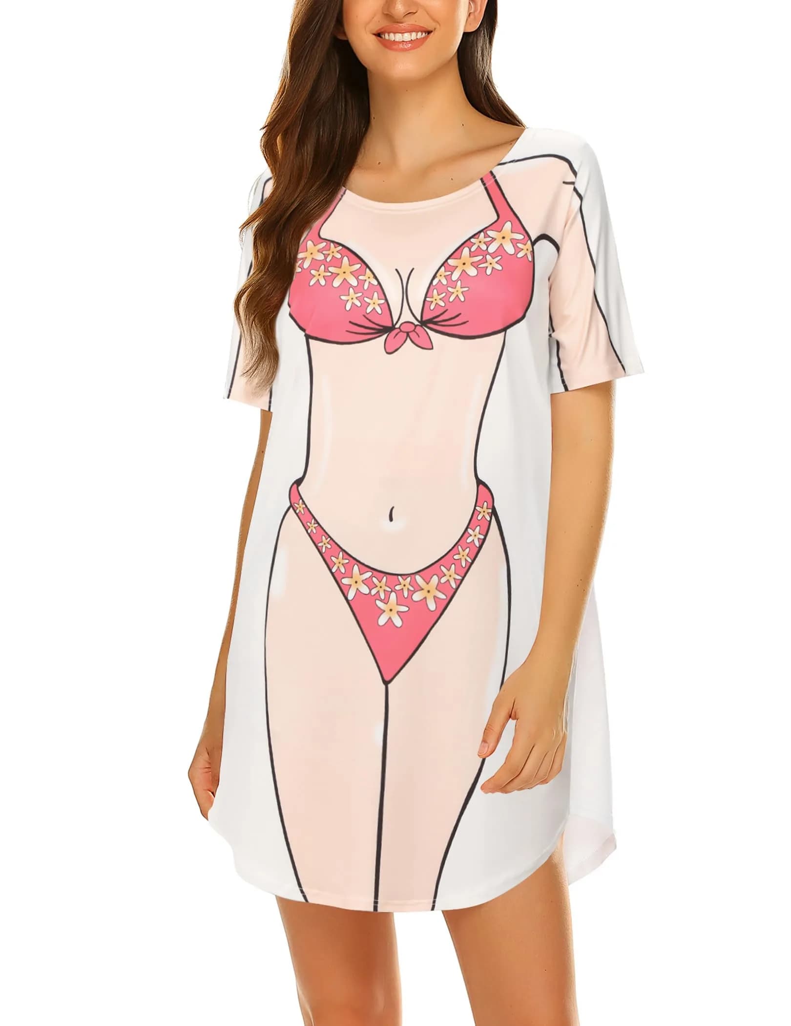 Ekouaer Women Hot Pink Bikini Cover up T-Shirt Above Knee | Soft Breathable Summer Style