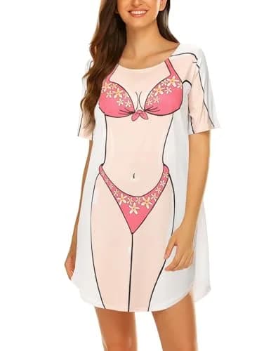 Ekouaer Women Hot Pink Bikini Cover up T-Shirt Above Knee | Soft Breathable Summer Style thumbnail 1